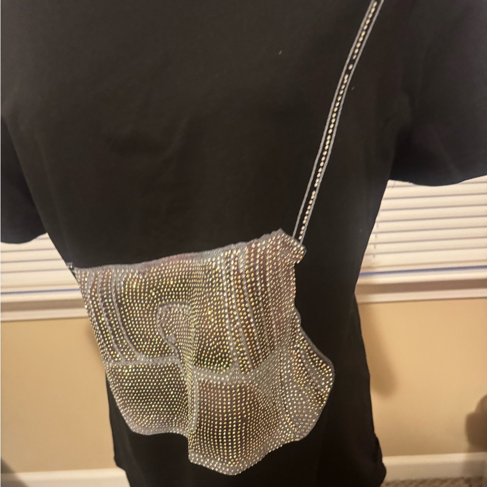 WHY DRESS Black Rhinestone Purse T -Shirt size XXL
